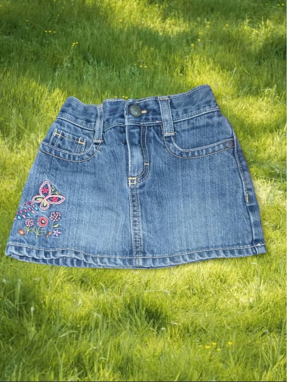 OshKosh B’gosh Toddler Girl Embroidered Butterfly Denim Skirt Size 2T